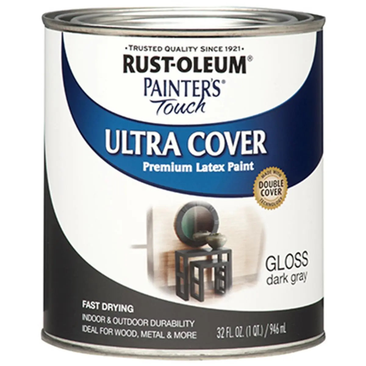 Rust-Oleum 1986-502 QT Gloss Latex Automotive Quick Drying Paint - Dark Gray, Smooth Gloss Finish, Automotive Paint Care Solution