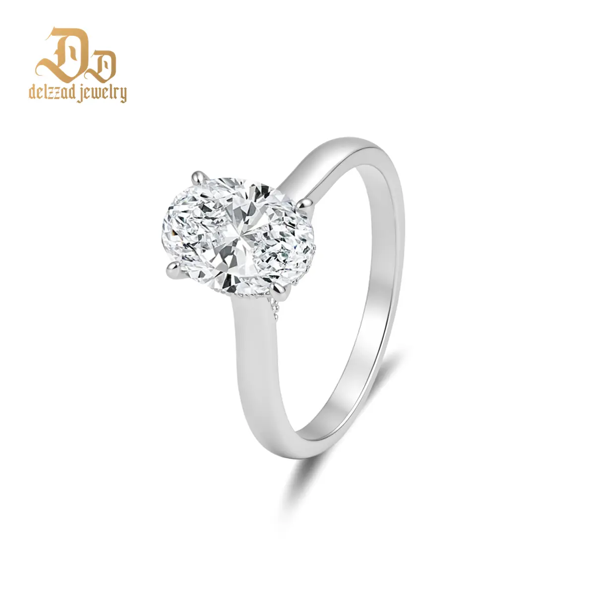 Delzzad 14K Gold-Plated 2ct Solitaire Oval Promise Engagement Ring Synthetic Moissanite Wedding Ring Jewelry Perfect Birthday Engagement Wedding Anniversary Christmas Gift for Women