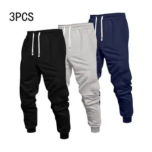 Men's 3-piece sports jogging pants with drawstring, sizes S-2XL, breathable