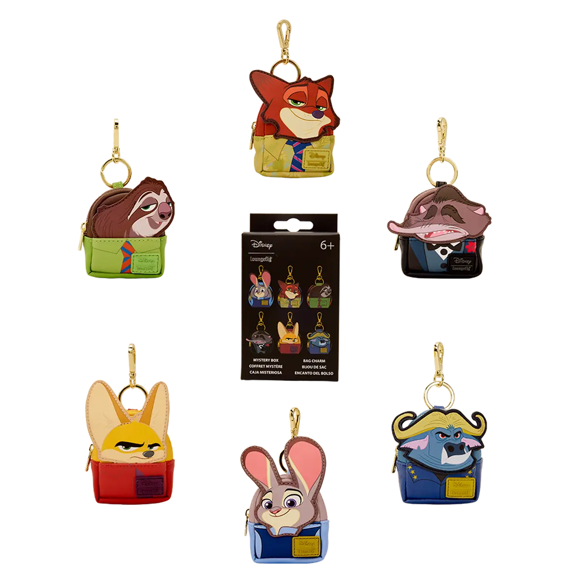 Loungefly Disney Zootopia Blind Box Mini Backpack Bag Charm Keychain, Collectible Polyurethane Accessory with Zippered Compartment, Nick Wilde, Finnick, Collectibles, Keychain Accessory, Cartoons, One Size