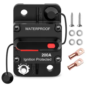 Nilight 200A Resettable Circuit Breaker Protector Switch, 12-48V DC Manual Reset with Copper Wire Lugs, Surface Mount Overload Protection for Car Audio Amplifiers, Outdoor RVs