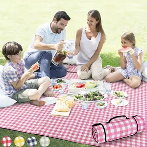 Picnic Blanket  Sandproof, 80''x80'' 3-Layer Cute Compact  Machine Washable Foldable Beach Mat, Big XL Outdoor Blankets for Spring Summer Camping, Park, Grass( and White)