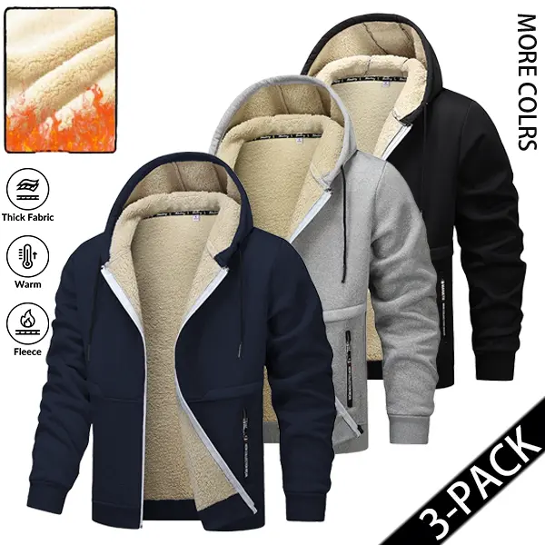 Men's Fitted Fleece-Lined Hoodie - Autumn-Winter Warm Long-Sleeve Fleece Knit Top with Warm Hood, Letter Print, Sports Casual Simple Design Cardigan Sweatshirt