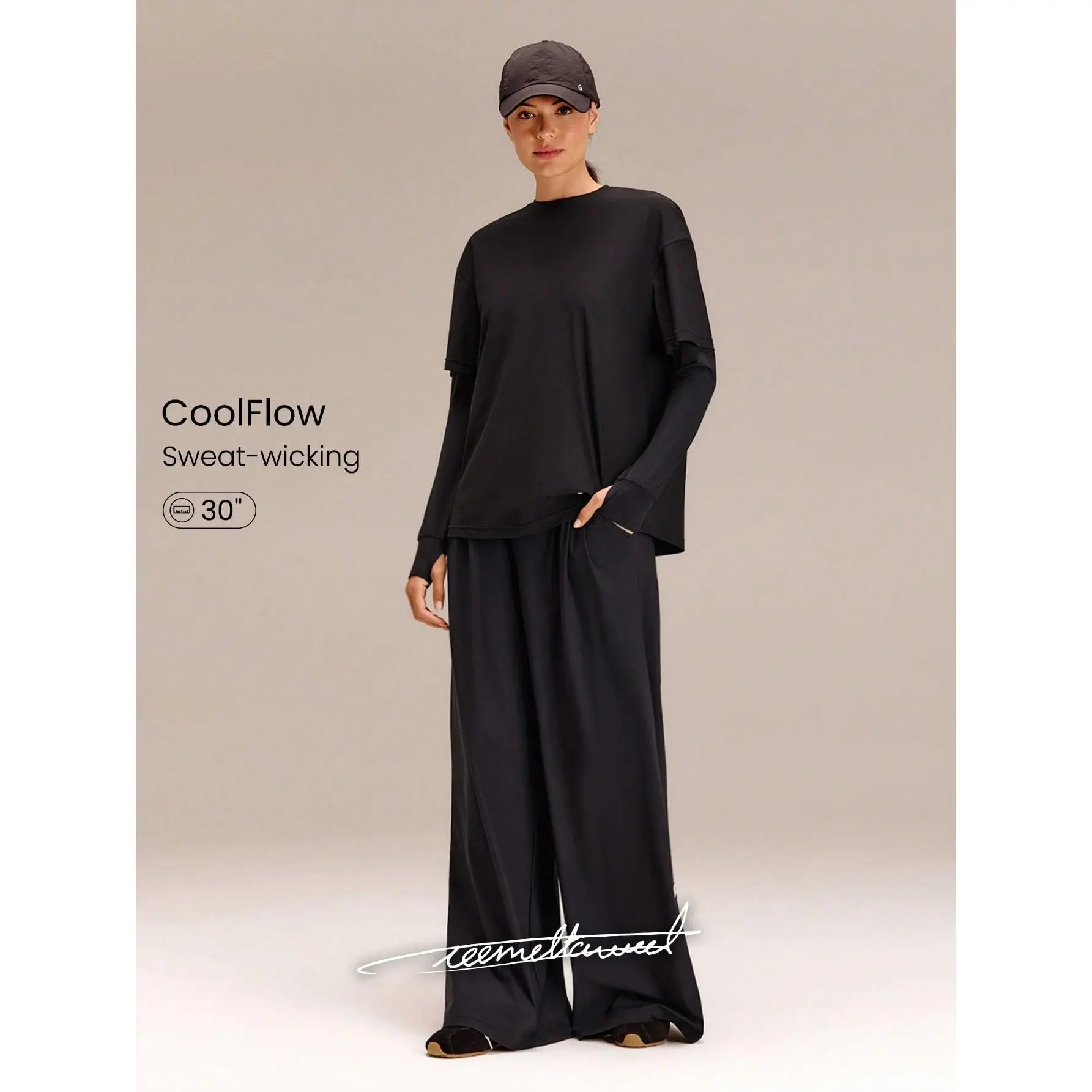GLOWMODE X Reem Modest 1PC All-Day Ease Cooling Quick-Dry Sun Protection Adjustable Drawstring Waist Slip Pockets Wide-Leg Pants Training Running Workout Gym Daily