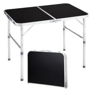 summervibes Karlhome  3ft black Aluminum Alloy Folding Table, Foldable Outdoor Desk, 2-Fold Design, 50kg Load Capacity, FC