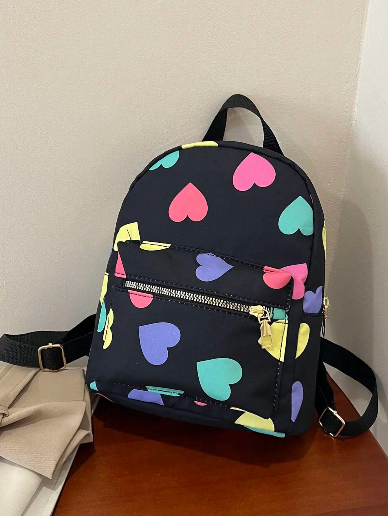 Women's Personalized Nylon Heart Print Minimalist Mini Backpack - Lightweight, Durable, Casual, Versatile Functional Bag for Adults' Everyday Use, Travel
