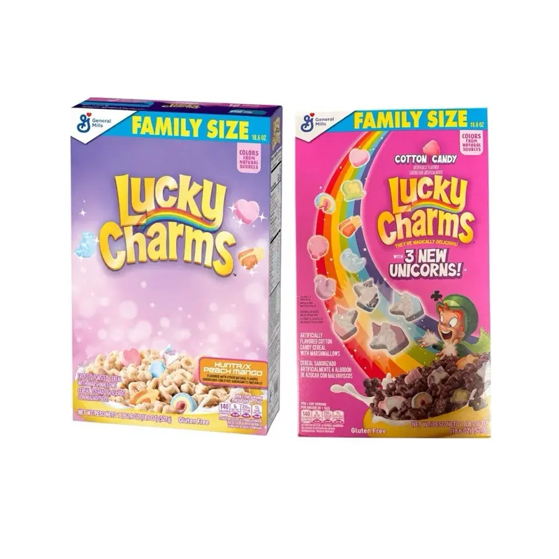 Lucky Charms Chewing & Bubble Gum 2-Pack Bundle - Tangy Peach Mango Flavor, Sweet Snack Cotton Candy Flavor