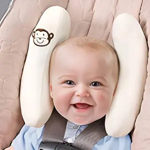 1pc Child Car Seat Headrest, Stroller Neck Support Pillow, Cartoon Bear Head Pattern - Crescent Moon Shape Design, Detachable Design, Suitable for Travel, Outdoors, Baby Strollers, Car Seats, Easy to Clean - The Perfect Gift for Baby's Ramadan
