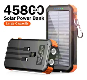 45800mAh Solar Power Bank, Built in 3 Cables Portable Phone Charger with USB C, 5V3.1A QC 3.0 Fast Charging, Compatible with iPhone, Samsung, Google, Apple, and More Smartphone