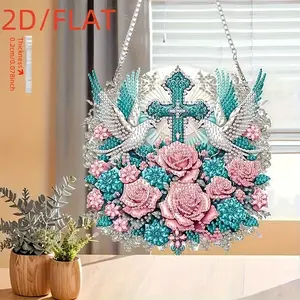 Set of 2D Flat Cross Floral Diamond Painted Decorative Pendants, DIY Irregular Crystal Artificial Diamond Craft, Handmade Gift, Home Decoration, Artistic Appeal