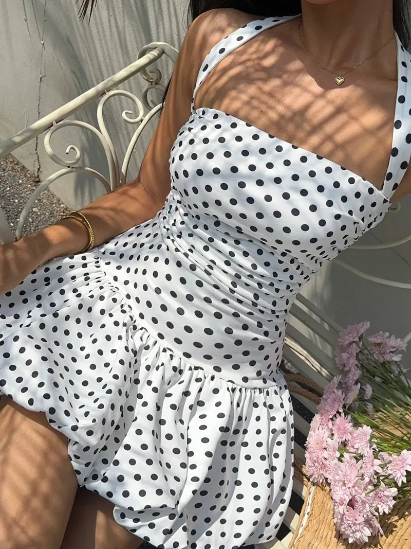 motel valina polka dot halter mini dress - TikTok Shop