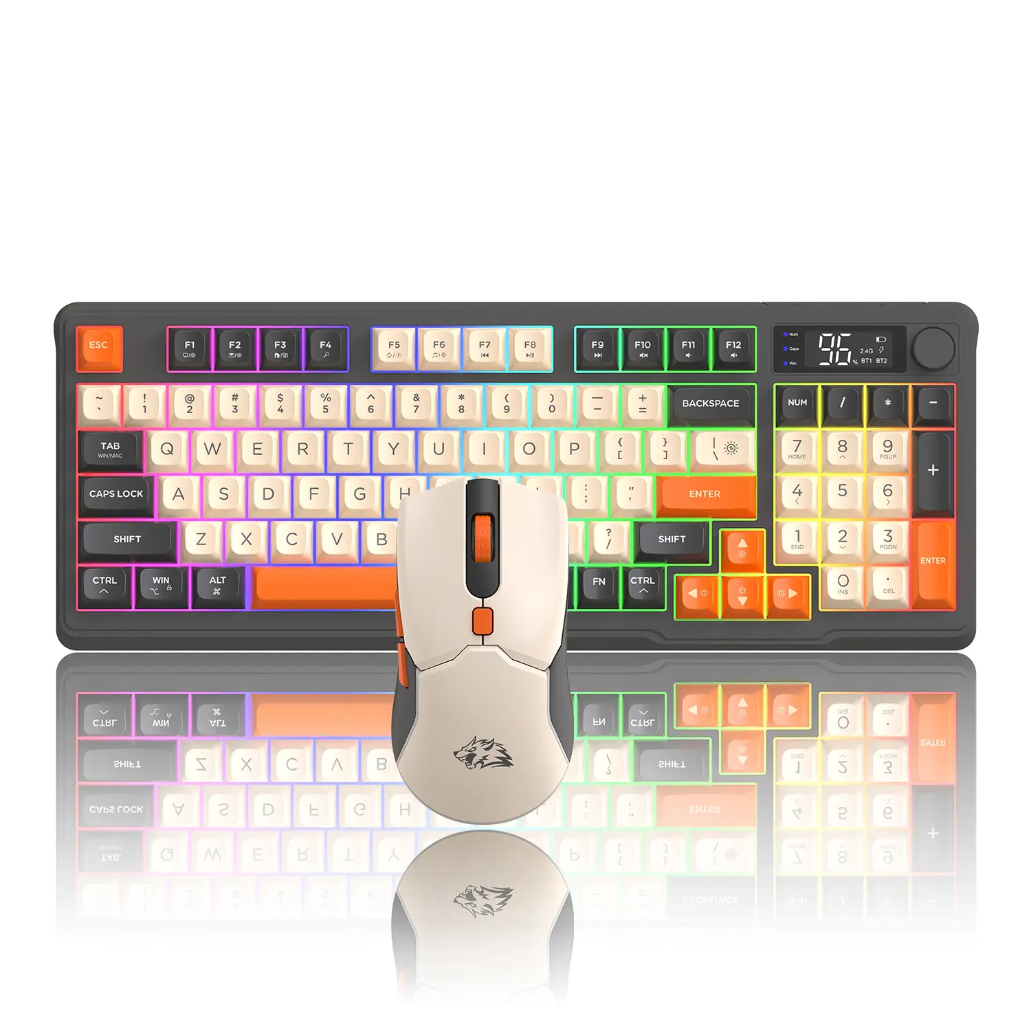 ZIYOU LANG T96 Wireless Gaming Membrane Keyboard and Mouse Combo, Computer Peripherals - Dual Bluetooth/2.4G RGB Backlit Mechanical Feeling Keyboard with Smart Display & Knob, 4000 DPI Gaming Mouse for PC, Laptop, Gaming Keyboards