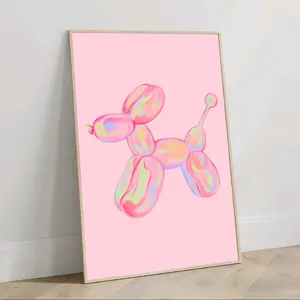 Trendy Pink Balloon Dog Wall Art, Preppy poster, College Apartment Decor, Pink Balloon Dog Print, Coquette room decor, Girly Wall Art