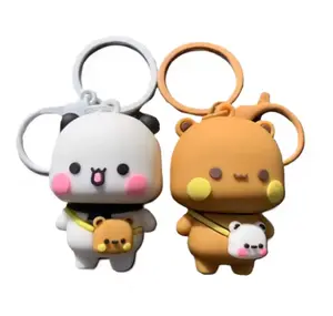 Cute Panda Bubu and Yier Doll Keychain Cartoon Bear Anime Backpack Charm Couple Jewelry Gifts Doll Pendant
