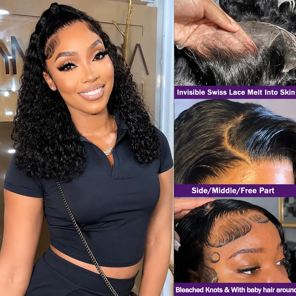 LuoTee Hair 20" HD Transparent Lace Front Wigs13x4 Lace Front Wigs Human Hair Deep Curly Body Wavy Straight Wigs Pre Plucked with Baby Hair for Women