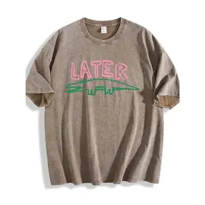 230g Washed T-Shirt Comfortable Oversize Washed T Shirt, Later Gator T Shirt, Sarcastic Shirt | Summer Unisex Round Neck Short Sleeve Casual Shirt, Breathable, Ideal Gift For Friends Family, Plus Size-Breathable & Comfortable