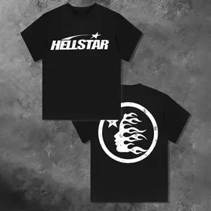 Men’s Cotton Double-Sided Printed T-Shirt, Hell Star Graphic Tee, High-Quality Print Short Sleeve Round Neck Shirt, Casual Spring and Summer Top, Trendy Streetwear Cotton Tee, Comfortable Everyday Wear, Gift for Men, Graphic Casual Outfit