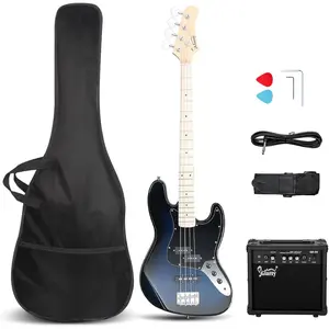 GLARRY Bass Guitar Full Size 4 String Exquisite Stylish Bass with Guitar Bag Power Line and Wrench Tool