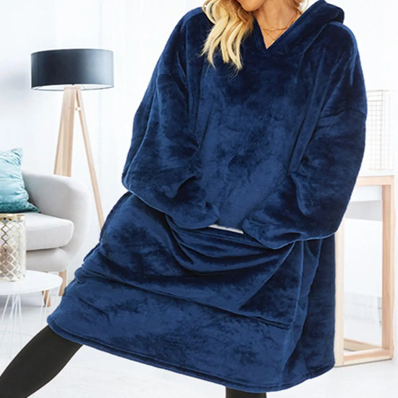 1 Piece Solid Color Wearable Blanket, Soft Air-conditioning Room Hooded Blanket for Home Couch Bed Sofa Office School