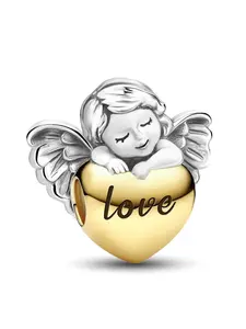 1Pc New Design Love Angel Beaded Charm Minimalist Heart Charm DIY Jewelry Making Kit for Bracelet Creative Craft Material Holiday Gift Pendant Women Birthday Gift Daily Wear Accessories Cute Collectible Charm