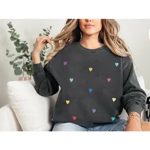 Colorful Hearts Sweatshirt, Little Hearts Sweater, Valentines Day Shirt, Cute Ladies Crewneck, Valentines Day Gift Shirt