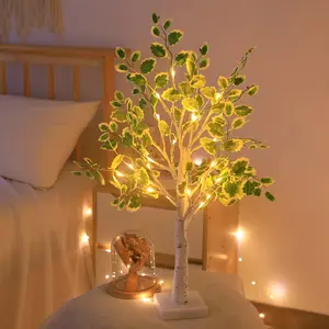 1pc White Birch Christmas Leaf Flower Lamp, Romantic Bedroom Night Light, Indoor Photo Shooting Ambient Light, Atmosphere Lighting, Room Decor Table Lamp, Powered by 3 AA and USB(Excluding battery), Adjustable Branches, Suitable for Christmas, Easter