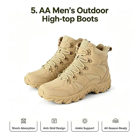5.AA Men's High-Top Synthetic Suede Tactical Boots - Faux Mesh Fabric, Side Zipper, Laces, Adjustable Round Toe, Lightweight Max Grip Hunting Shoes, Rubber Sole Outdoor Footwear for Hiking, Daily Work, Male,sohochic