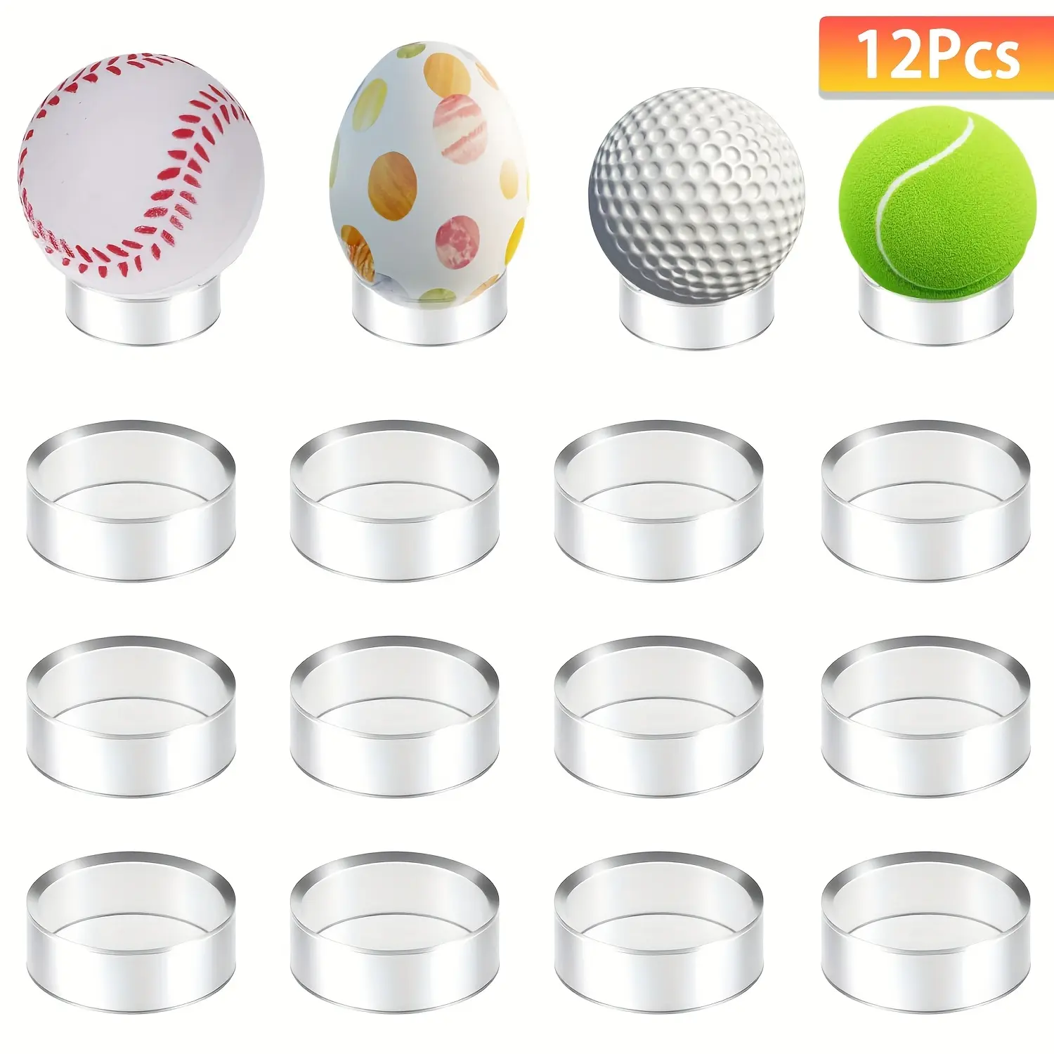 12 PCS 1.25 Inch Clear Sphere Display Stand, Decoration Stand, Clear Round Plastic Baseball Ring Stands, Baseballs Stand Sphere Holder for Decorative Eggs Crystal Balls Racks Organiser, Display Storage Rack, Display Storage Unit