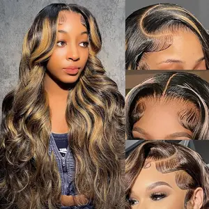 Subella Hair Blonde Highlight 8*5 Pre Cut HD Lace Closure Wigs 200% Density #P1B/27 Color Glueless Wear & Go Black Wig With Highlights