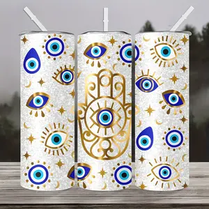 Hamsa Evil Eye Tumbler 20oz |   Insulated Stainless Steel Cup with Straw & Lid |   304 Grade, Leak-Proof |   Unique Spiritual Gift for Women, Men, Friends, Family
