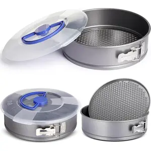 2 Pcs 9 in Springform Cheesecake Pan with Lid and Removed Bottom Gray Non Stick Round Cake Pan Travel Friendly Carbon Steel Bakeware for Pie Cake Pizza