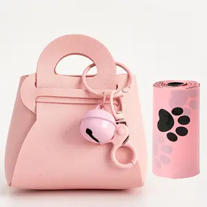 Cute Dog Poop Bag Dispenser with a Bell, Portable Leather Storage Pouch for Pet Waste Bags, Easy to Access The Bags