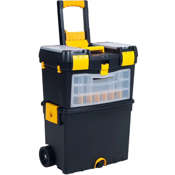 Stalwart Portable Toolbox with Wheels, Comfort Grip, and Drawers (Black)
