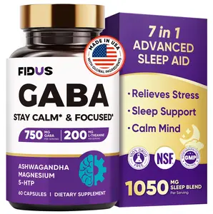 GABA L-Theanine Ashwagandha 1050mg Blend with Magnesium, 5-HTP, B6 & B12 - Advanced Sleep Aid & Calm Support, Made in USA, Melatonin-Free, Non-Habit Forming