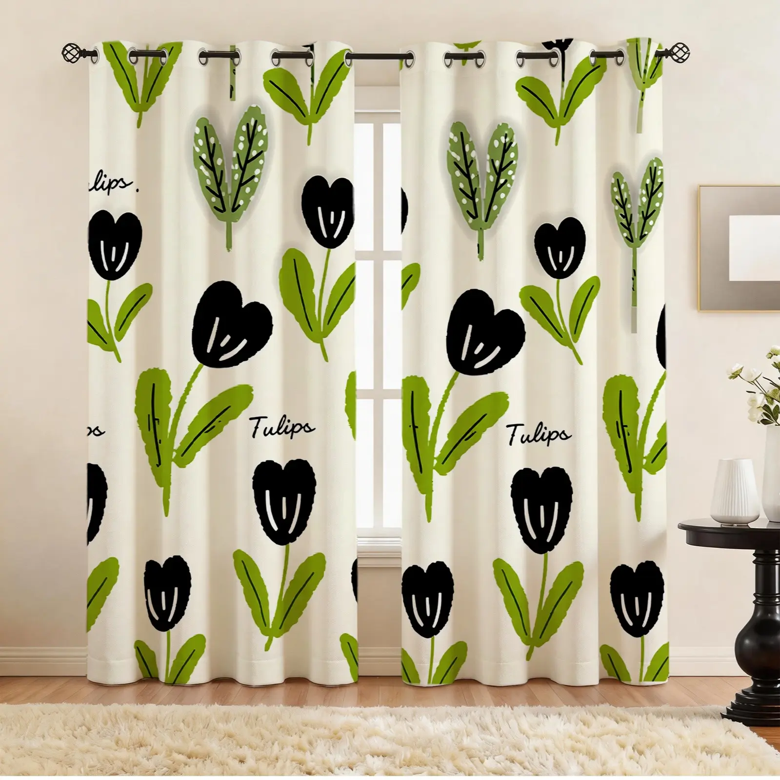 Tulip Pattern Curtain Set of 2, Perfect for Living Room, Balcony, Bedroom Windows, Home Seasonal Festival Decorations