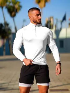 Men's Trendy High Neck Half-Zip Long Sleeve Gym Shirt, Athletic Apparel, Tight Fit Quick-Dry Fabric, Ideal for Running & Weightlifting, Must-Have Wardrobe Item, Fitness Running Tops
