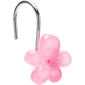Flower Decorative Shower Curtain Hooks, Glow in The Dark, Elegant Style Shower Curtain Hangers for Bathroom Set of 12, Pink
