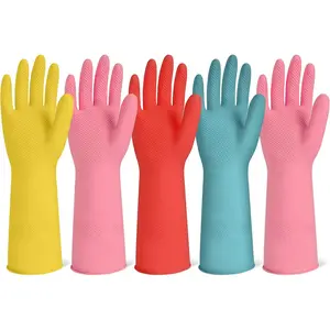 Rubber Cleaning Gloves for Dishwashing-5 Pairs Colorful  Household Cleaning Glove for Washing Dishes and Kitchen Cleaning Non-Slip Grip Dish Gloves for Women Men (Small)