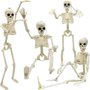 4 count Halloween Skeleton Decorations, 16" Full  Plastic Mini Little Skeleton Posable Joints Poseable Skeleton for Skeleton Halloween Party  Decoration Yard Lawn Garden Patio Decor