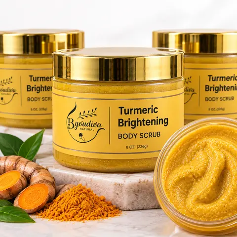 Gentle Nourishing Turmeric Exfoliating Face & Body Scrub - Plant-Based, Alcohol-Free Clean Beauty Exfoliating Body Scrub with Natural Exfoliants, Shea Butter, Lemongrass, Brightening for Adults, All Skin Types (Apply to Wet Skin)