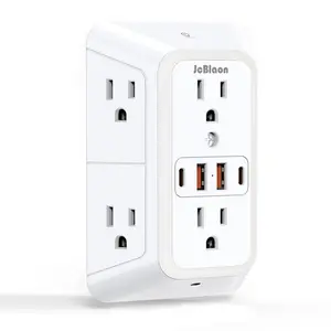 10-in-1 Multi Plug Outlet with Night Light, 6-Outlet Surge Protector with 4 USB Ports (2 USB-C & 2 USB-A), Space-Saving Design, 3-Sided Wall Plug Adapter, Wall Outlet Extender, Wall Socket Extender for Home, Travel, Office