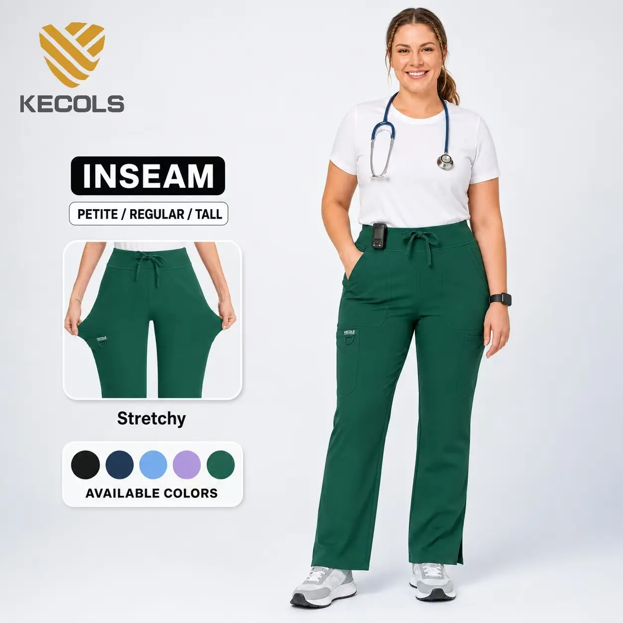 Kecols Women's 4-Way Stretch Scrub Pants, Mid Rise 5 Pocket Cargo Work Pants with Flared Leg, Comfortable Yoga Pants for Work & Everyday Wear