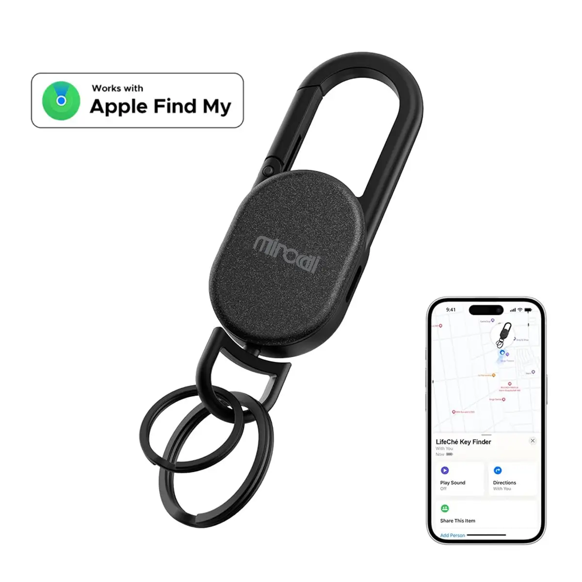MIRODDI Unisex GPS-Enabled Stainless Steel Keychain Tracker, Carabiner Design for Daily Use, Compatible with Find My Network