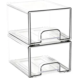 Acrylic Stackable Storage Drawers, [2-Pack] Clear Organizer Bins with Built-in Handles, Smooth Slide-Out Design for Vanity, Under Sink, Medicine Cabinet, Skincare, and More