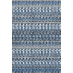 HomeRoots 650463 9x12 ft. Blue & Ivory Striped Transitional Machine-Washable Area Rug, UV-Protected Machine-Made Rectangle Stripes Area Rug, Machine-Washable Area Rugs, Stripes Area Rugs