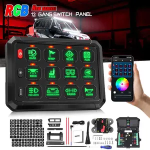 RGB 12 Gang Switch Panel with Bluetooth App Control, 12V/24V 80A Relay System for LED Light Bars, Car Marine Boat