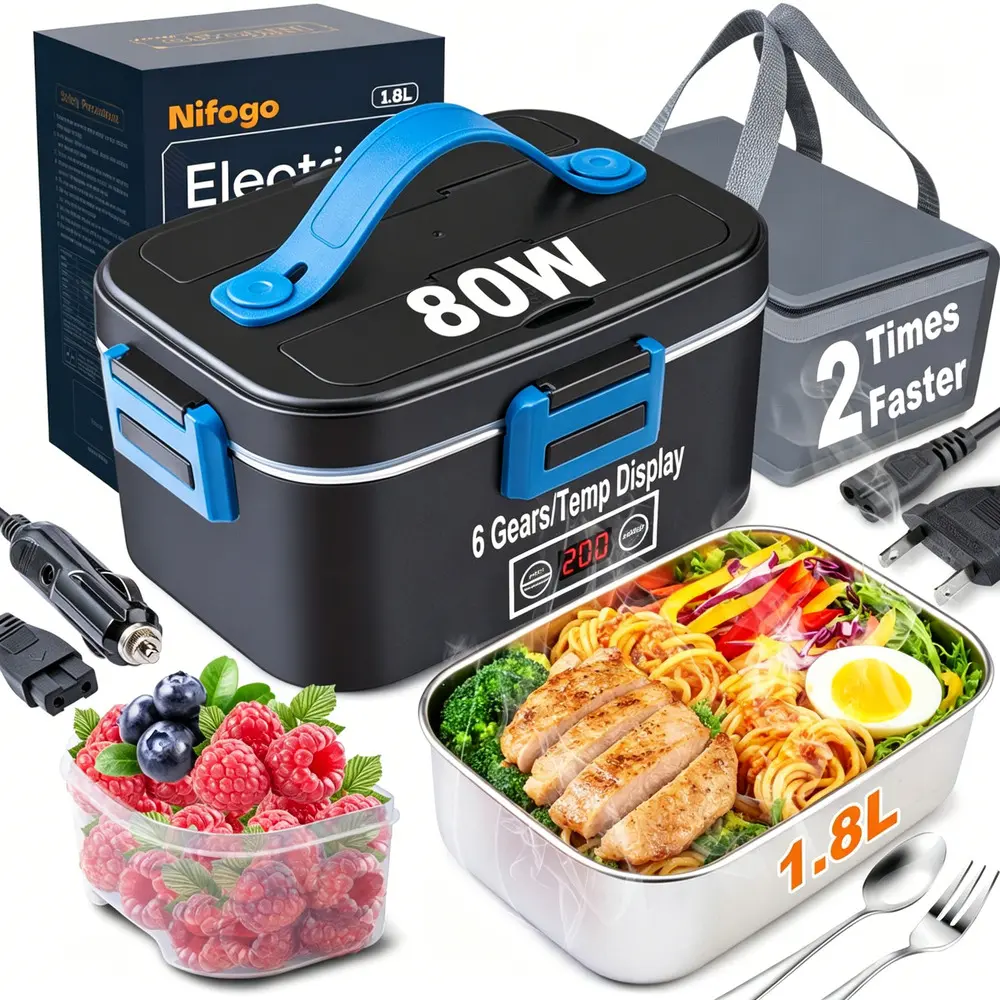 Workplace Staff Compact Electric Food Heating Box, Sealed Anti-Spill Liner, Extra Wipe for Daily Maintenance