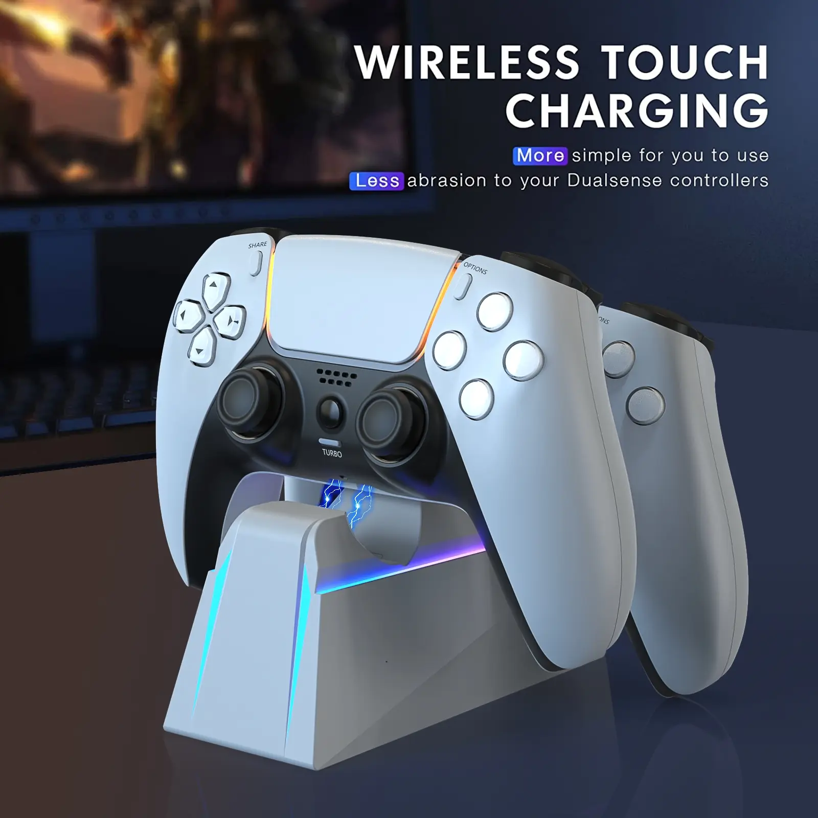 P5 Controller Fast Charging Base, 2 Hours Quick Charge, Stereo RGB Cool Light Effect, Desktop Organizer, End Clutter, P5 Charging Station, Controller Stand, Controller Accessories
