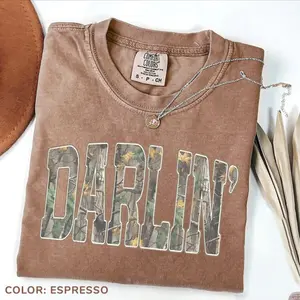 Comfort Colors Retro Camo Western T-Shirt, Darlin' Retro Camo Cowboy Quote Tee, Camouflage Graphic Shirt, Western Concert Gift, Cotton Fabric