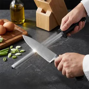12inch Diamond Honing Steel with Ergonomic Handle Professional Knife Sharpener Rod Lightweight Diamond Knife Sharpening Steel Rod for Honing Knife Blades Chef Knives and Shears